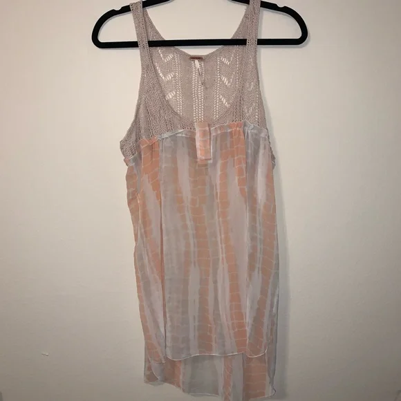 Free People Susquehanna Pink Peach and Cream Crochet Sheer Tank Sz M - Picture 2 of 5